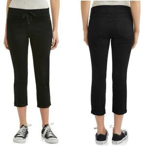 5/$25 No Boundaries Black Pull On Cropped Cuffed Hem Stretch Waistband L 11-13